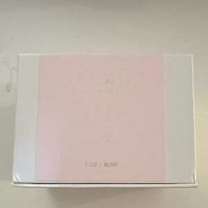 Iconic Scents Rose Scented Candle pink white box white colored candle 3 oz